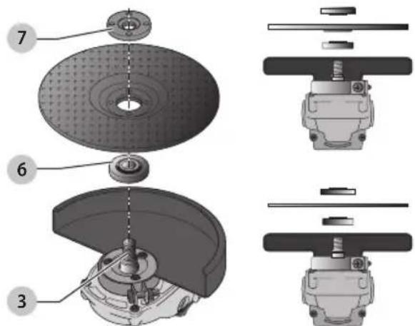 Exploded view diagram of a mechanical assembly with numbered parts and exploded views