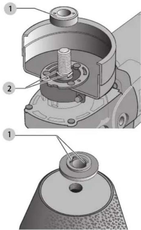 Technical diagram showing mechanical assembly with labeled parts, including a threaded component and a cross-sectional view.
