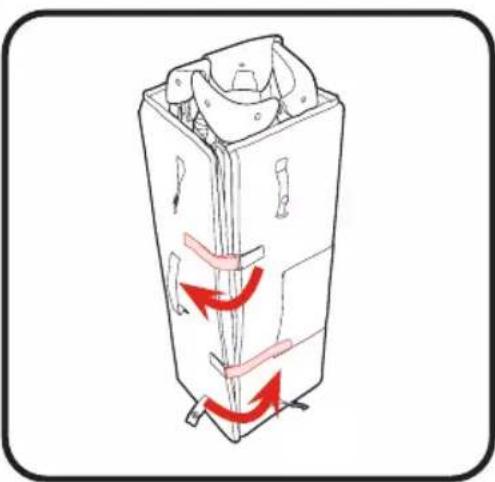 Diagram of a device with red arrows indicating flow or movement, no text or symbols present