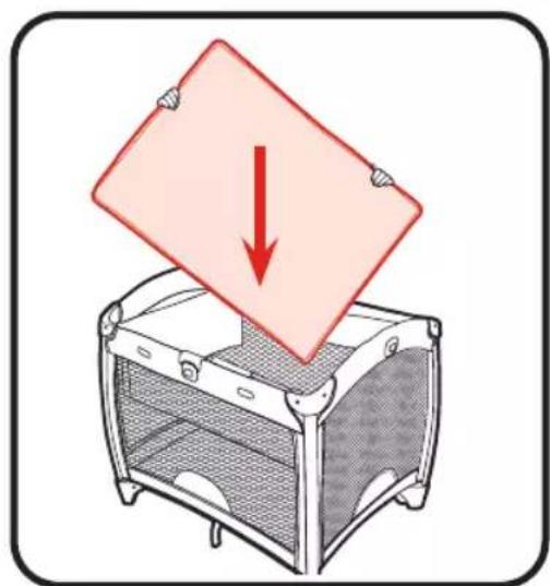 Diagram showing a baby crib with a red downward arrow indicating a drop or reduction in the cabin area.