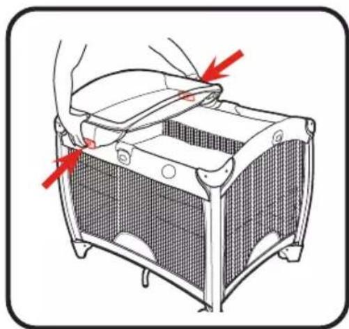 Illustration of a metal tricycle container with red arrows indicating parts of the lid (no text or symbols present)