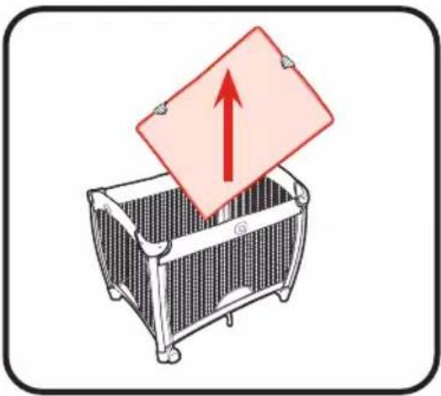 Illustration of a metal tray with a red upward arrow pointing to it, no text or symbols present.