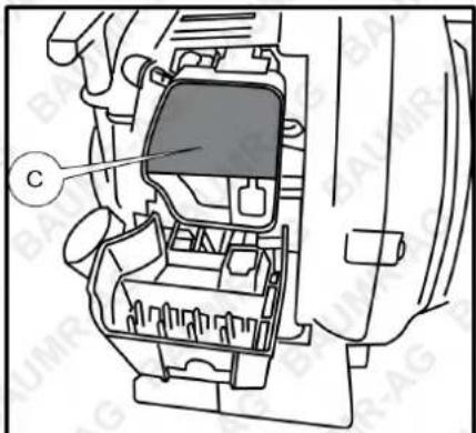 Technical diagram of an automotive engine compartment with labeled component C