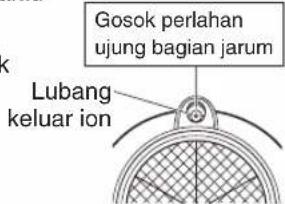 Gosok perlahan ujung bagian jarum Lubang keluar ion