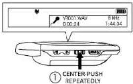 VR001.WAV 0:00:24 8 kHz T:44.34 ① CENTER-PUSH REPEATEDLY
