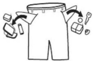 Diagram illustrating a garment pattern with labeled parts and directional arrows indicating movement or folding.