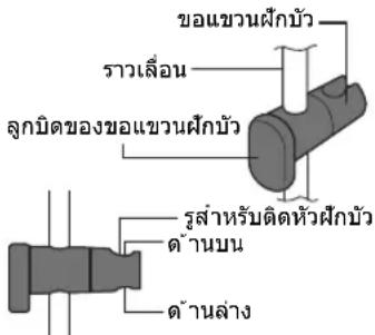 ขอแขวนฝึกบัว ราวเลื่อน ลูกบิดของขอแขวนฝึกบัว รุส่ําหรับติดหัวฝึกบัว ด้านบน ด้านล่าง
