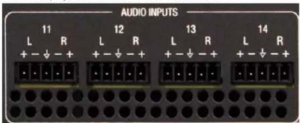 AUDIO INPUTS 11 L R + - ↓ - + 12 L R + - ↓ - + 13 L R + - ↓ - + 14 L R + - ↓ - +