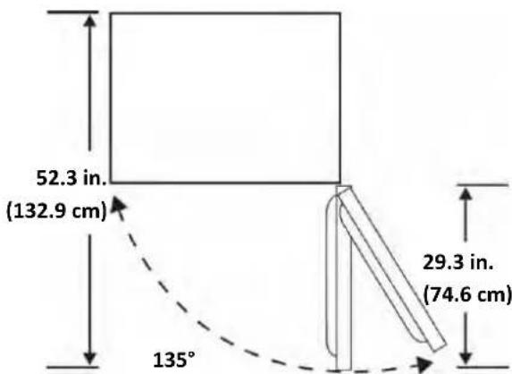 52.3 in. (132.9 cm) 135° 29.3 in. (74.6 cm)