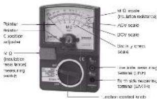 Pointer Driver C direction adjusted MΩ (impedance wave level) measuring switch MΩ scale (impedance resistance) ACV scale DCV scale Dance g stress scale the scale meter ring terminal (μF) Ex the side measuring termine (μW/d) lunction controlled knob