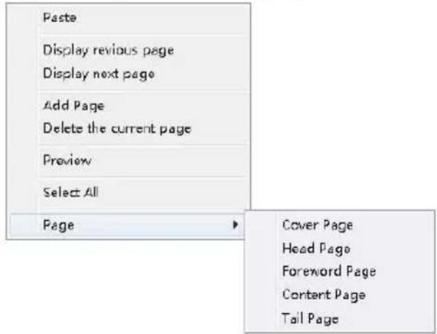 Paste Display previous page Display next page Add Page Delete the current page Preview Select All Page Cover Page Head Page Foreword Page Content Page Tail Page