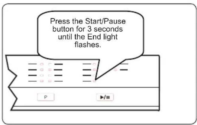 Press the Start/Pause button for 3 seconds until the End light flashes.