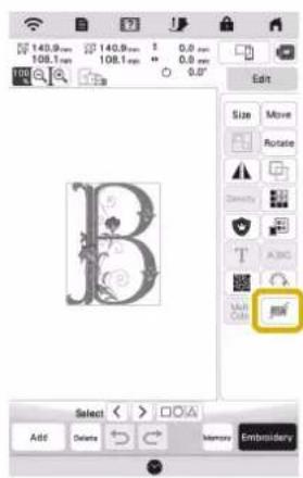 140.9 mm 108.1 mm 140.9 mm 108.1 mm 0.0 mm 0.0 mm 0.0" Edit Size Move Rotate Details A B C D Multi-Color Select Add Delete Memore Embroidery