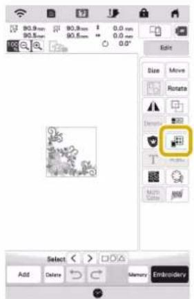 80.9 mm 80.9 mm 80.5 mm 0.0 mm 0.0 mm 0.0" Edit Size Move Rotate Details Multi Delete Select Add Delete Memory Embroidery