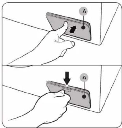 Diagram showing two-step installation of a device with labeled component 'A', including an arrow indicating movement.