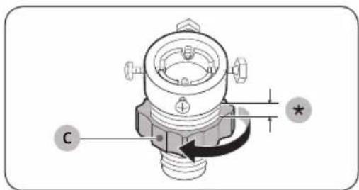 Technical diagram of a mechanical component with labeled parts and directional arrow indicating rotation or movement.
