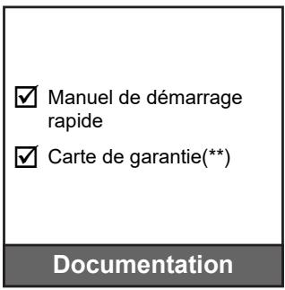 ✓ Manuel de démarrage rapide ✓ Carte de garantie(**) Documentation