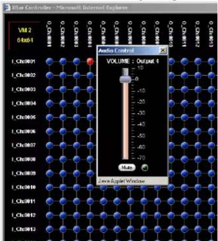 Xtras Controllers - Microsoft Internet Explorer VM 2 64x0-1 L_Chc0001 L_Chc0002 L_Chc0003 L_Chc0004 L_Chc0005 L_Chc0006 L_Chc0007 L_Chc0008 L_Chc0009 L_Chc0010 L_Chc0011 L_Chc0012 L_Chc0013 Audio Control VOLUME : Output 4 10 -10 -20 -30 -40 -50 -60 -70 Max Leve Appld Window