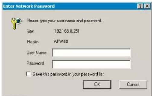 Enter Network Password Please type your user name and password. Site: 192168.0.251 Realm APWeb User Name Password Save this password in your password list OK Cancel