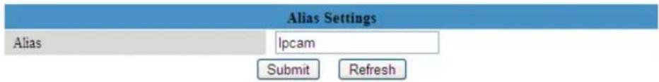 Alias Settings Alias lpcam Submit Refresh