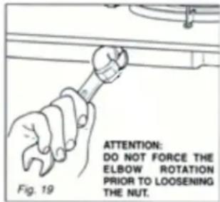 ATTENTION: DO NOT FORCE THE ELBOW ROTATION PRIOR TO LOOSENING THE NUT. Fig. 19