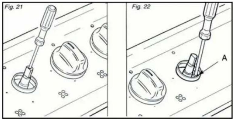 Technical illustration showing two views of a mechanical component with labeled parts (Fig. 21 and Fig. 22), no readable text or symbols present.