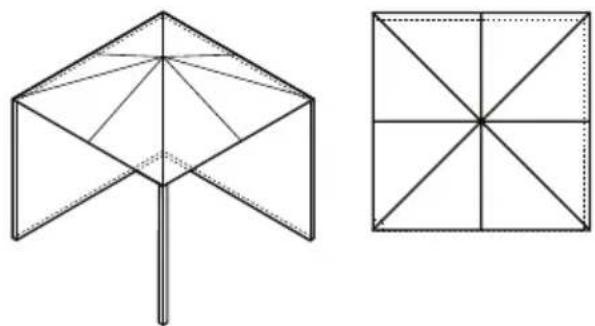 Two geometric diagrams: a simple triangular structure with diagonal lines and a square divided into four triangles (no text or symbols)