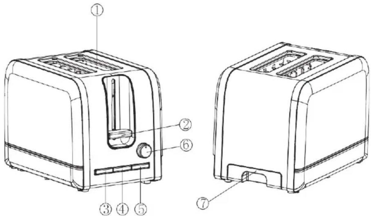 Technical diagram of a two-tanor toaster with numbered parts labeled for identification.