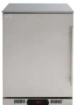 Front view of a white stainless steel refrigerator with a black control panel at the bottom (no visible text or symbols)