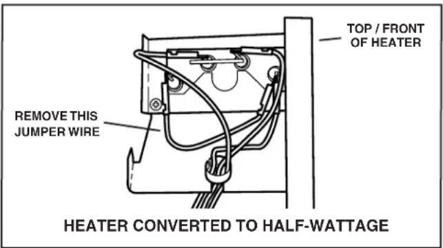 TOP / FRONT OF HEATER REMOVE THIS JUMPER WIRE HEATER CONVERTED TO HALF-WATTAGE