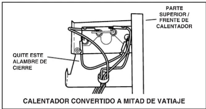 PARTE SUPERIOR / FRENTE DE CALENTADOR QUITE ESTE ALAMBRE DE CIERRE CALENTADOR CONVERTIDO A MITAD DE VATIAJE