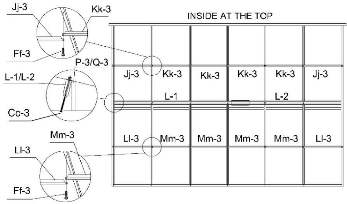 INSIDE AT THE TOP Jj-3 Kk-3 Ff-3 P-3/Q-3 L-1/L-2 Cc-3 Mm-3 LI-3 Ff-3 Jj-3 Kk-3 L-1 Kk-3 Kk-3 Kk-3 L-2 Li-3 Mm-3 Mm-3 Mm-3 Mm-3 LI-3