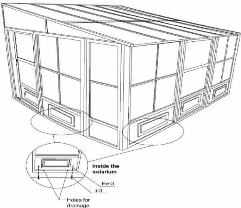Inside the solarium Ee-3 li-3 Holes for drainage