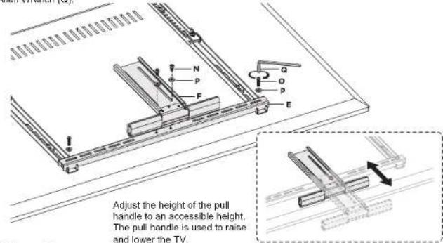 Adjust the height of the pull handle to an accessible height. The pull handle is used to raise and lower the TV.