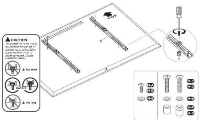 CAUTION: Compact the 5.0 mm x 100 mm to act well damage the TV and can cause 300000 play due to computer TV in TV and correct worker, do not investigated sores. ▲ Toe Short ● Correct ▲ Toe long M-A M-B M-C M-D M-E M-F M-G