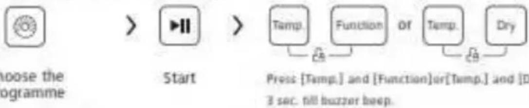 choose the ogramme Start Temp. Function of Temp. Dry Press [Temp.] and [Function]or[Temp.] and [D 3 sec. fill buzzer beep.