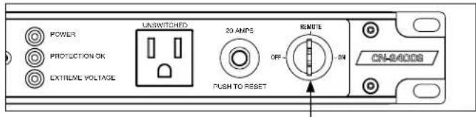 POWER PROTECTION OK EXTREME VOLTAGE UNSWITCHED 20 AMPS OFF PUSH TO RESET REMOTE CN-8A008