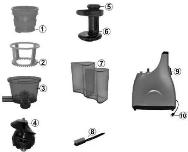 Exploded view diagram of a food cleaning device with numbered parts for identification