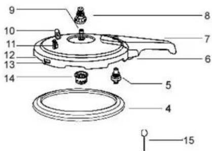 Labeled diagram of a mechanical component with numbered parts for identification