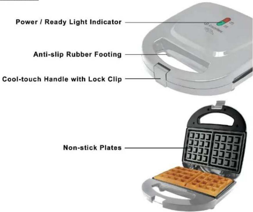 Power / Ready Light Indicator Anti-slip Rubber Footing Cool-touch Handle with Lock Clip Non-stick Plates