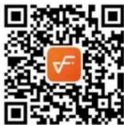 QR code with a central orange logo containing a white checkmark and letter 'F'