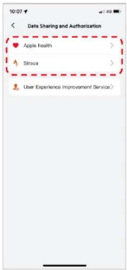Data Sharing and Authorization Apple health > Strava >