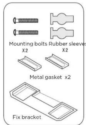 Mounting bolts Rubber sleeves X2 X2 Metal gasket x2 Fix bracket