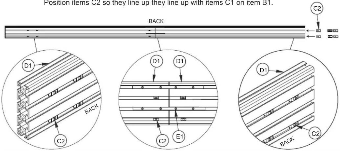 Position items C2 so they line up they line up with items C1 on item B1. BACK D1 C2 BACK D1 D1 C2 E1 D1 C2 BACK C2