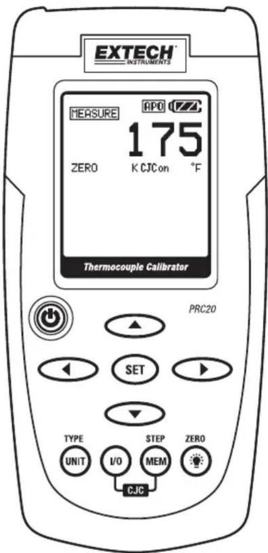 EXTECH INSTRUMENTS MEASURE APO 175 ZERO K CJCon °F Thermocouple Calibrator PRC20 SET TYPE STEP ZERO UNIT I/O MEM CJC