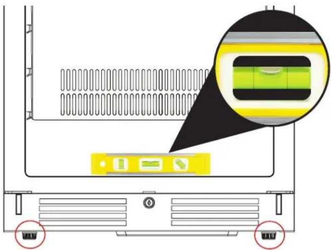 Diagram of a server rack with labeled buttons and a magnified view showing a green screen with a yellow border.