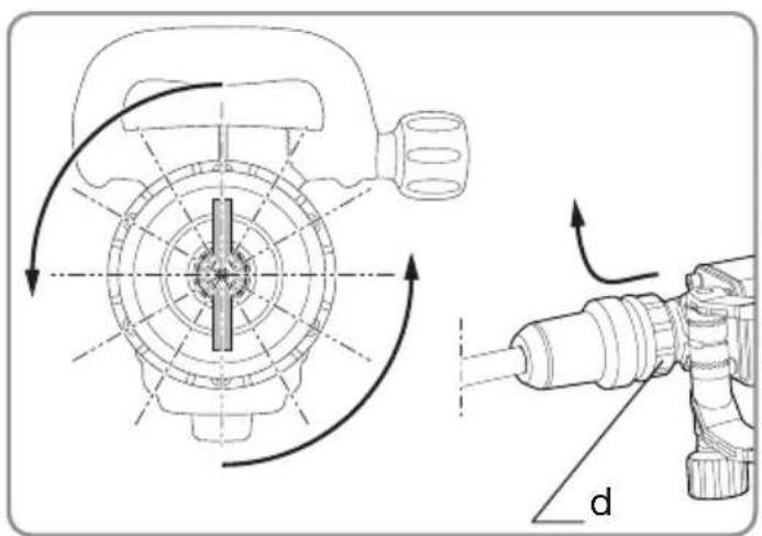 Technical diagram showing mechanical assembly with rotating components and labeled component 'd'