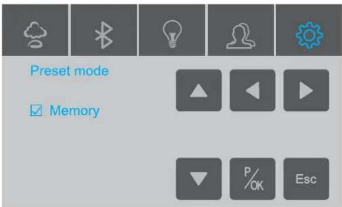 Preset mode ✓ Memory ▲ ▲ ▶ ▶ ▼ P/OK Esc