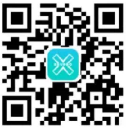 QR code with a central blue square logo containing a white cross symbol