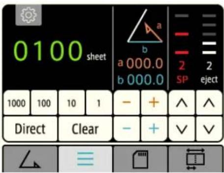 0100 sheet a 000.0 b 000.0 SP 2 2 eject 1000 100 10 1 - + ^ ^ ^ ^ Direct Clear - + ✓ ✓ ⊥ ≡